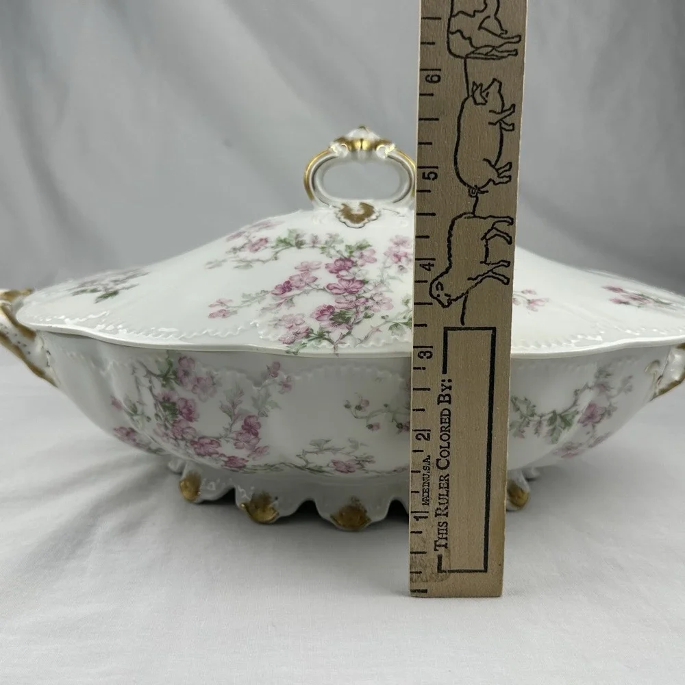 Antique Haviland Limoges Covered Tureen Schleiger 19 Blank 1 Pink Floral Gilt